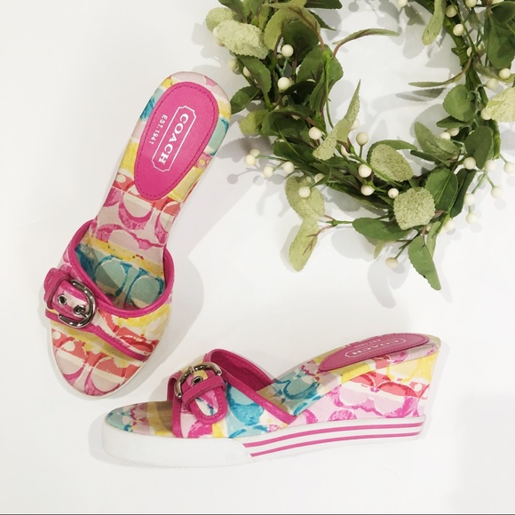 Coach Shoes - Coach Perry color printed wedges sz 6